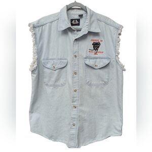 Sturgis 2004 Black Hills Rally cut-off denim LARGE shirt embroidered
